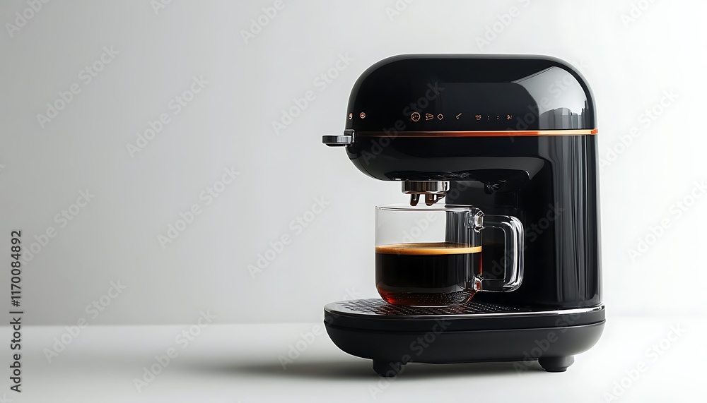A sleek black coffee machine brewing a cup of coffee. A sleek black coffee machine brewing a cup of coffee.