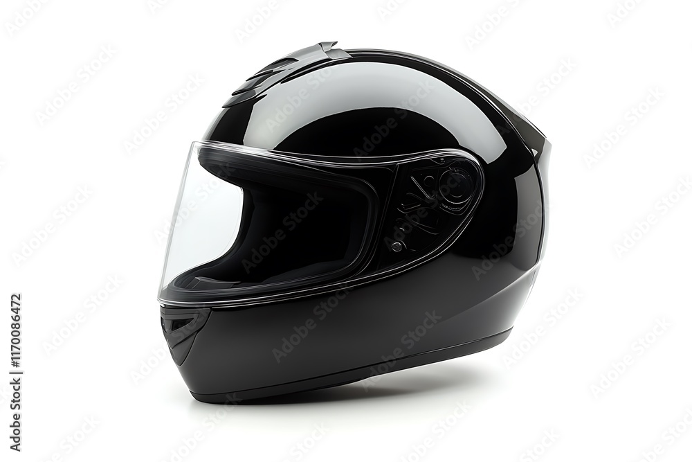 A sleek black motorcycle helmet with a clear visor, designed for safety and style. A sleek black motorcycle helmet with a clear visor, designed for safety and style.