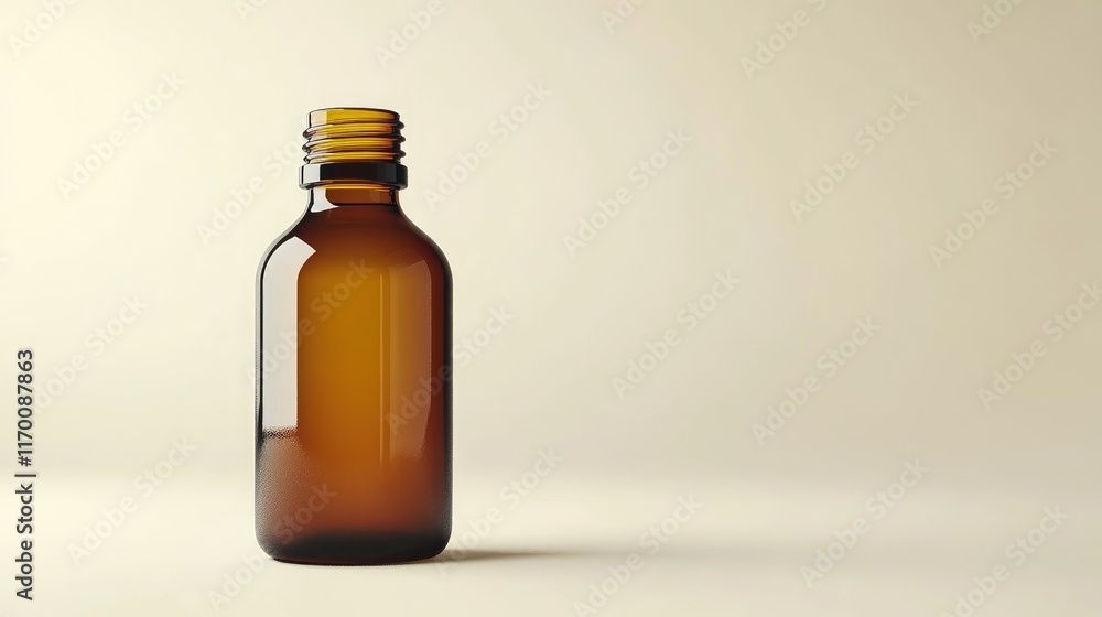 Amber medicine bottle syrup with yellow cap isolated on soft background for pharmaceutical and health product presentations. Amber medicine bottle syrup with yellow cap isolated on soft background for pharmaceutical and health product presentations.