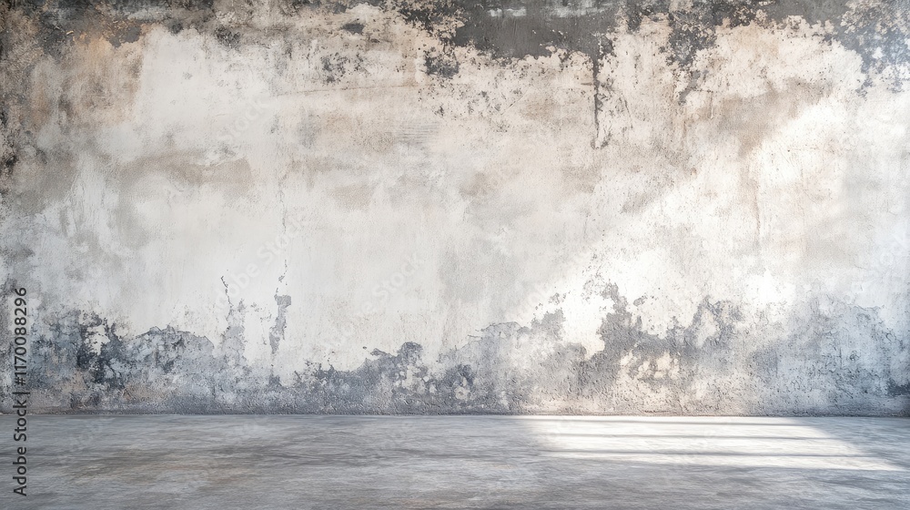 Obraz premium Empty industrial space with weathered concrete walls and soft lighting perfect for mural backdrops or interior design concepts.