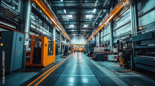 Wallpaper Mural Sleek industrial factory interior showcasing spacious layout and modern machinery under moody lighting ambiance Torontodigital.ca