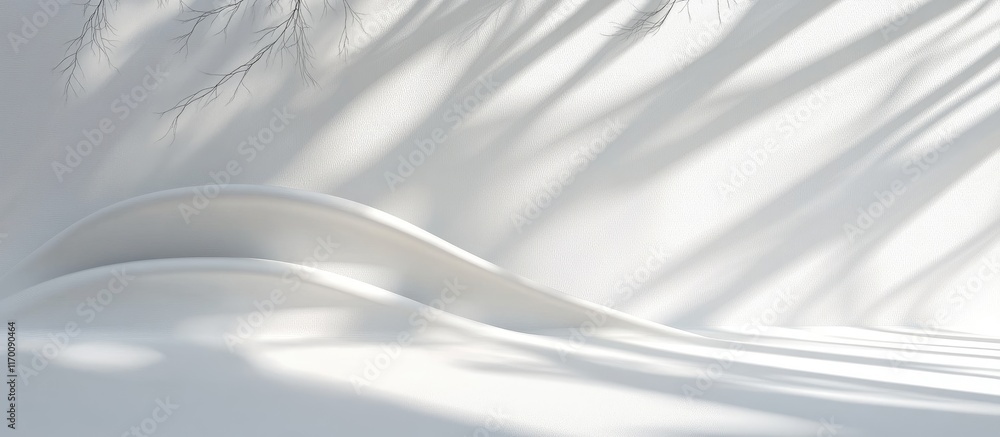 Obraz premium Tranquil minimalist white wall with soft shadows ideal for modern interior design inspiration and serene atmospheres.