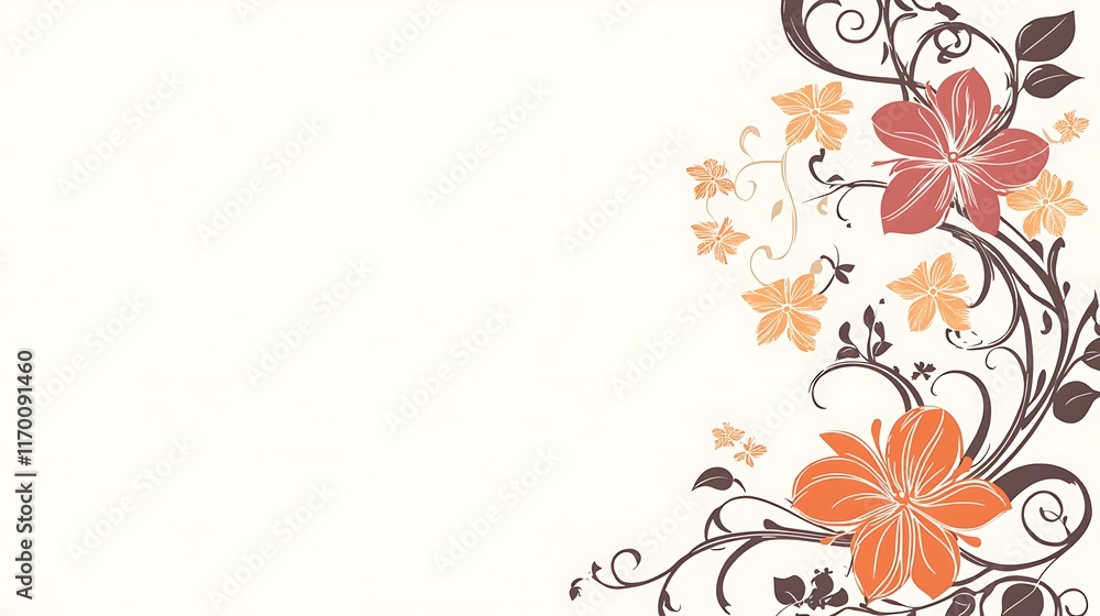 Elegant Floral Design with Swirling Vines and Flowers Elegant Floral Design with Swirling Vines and Flowers