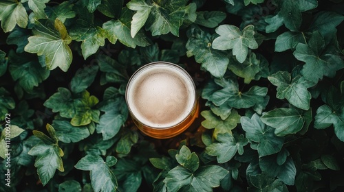 Refreshing Beer in a Glass Surrounded by Lush Green Foliage for Nature Inspired Beverage Concepts photo