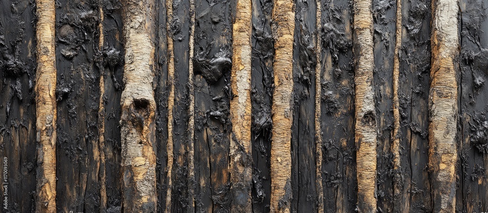 Fototapeta premium Natural rustic wood background featuring textured bark and tree trunks ideal for design projects or nature-themed decor.