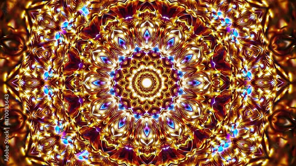 Intricate kaleidoscope pattern with golden and blue hues, symmetrical mandala design. Abstract art and geometric concept Intricate kaleidoscope pattern with golden and blue hues, symmetrical mandala design. Abstract art and geometric concept