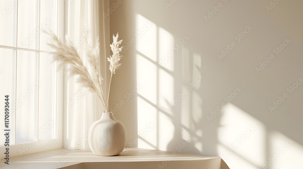 Pampas grass in a white vase by a window Pampas grass in a white vase by a window