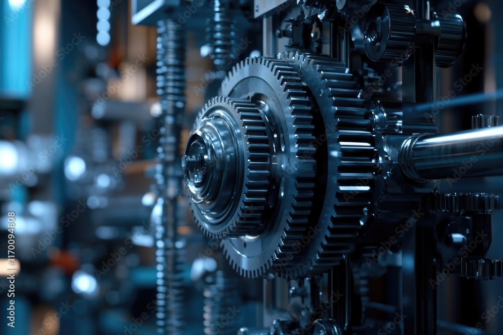 Large industrial gear on a machine. Manufacturing in a factory setting. Large industrial gear on a machine. Manufacturing in a factory setting.