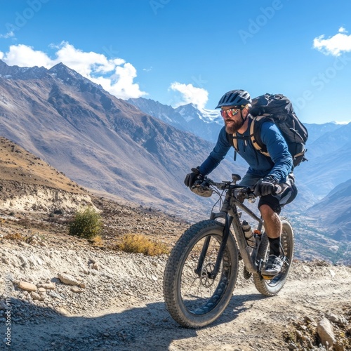 Man riding fatbike on mountain trail.