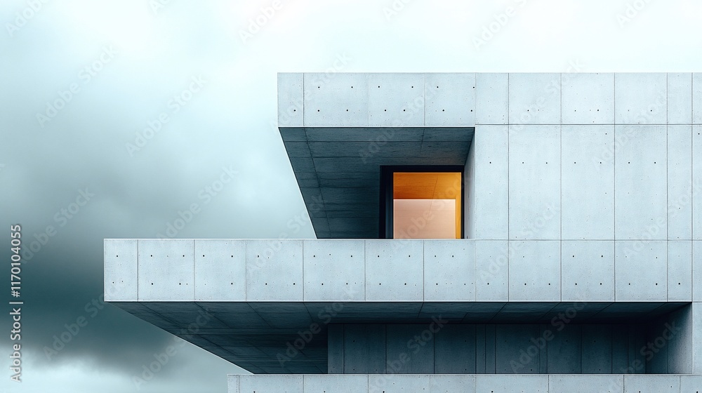 Obraz premium Modern Concrete Building With Illuminated Window