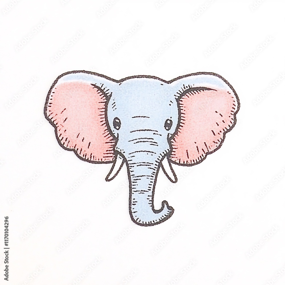 Fototapeta premium Charming Hand-Drawn Illustration: A Gentle Elephant Portrait. AI Generated