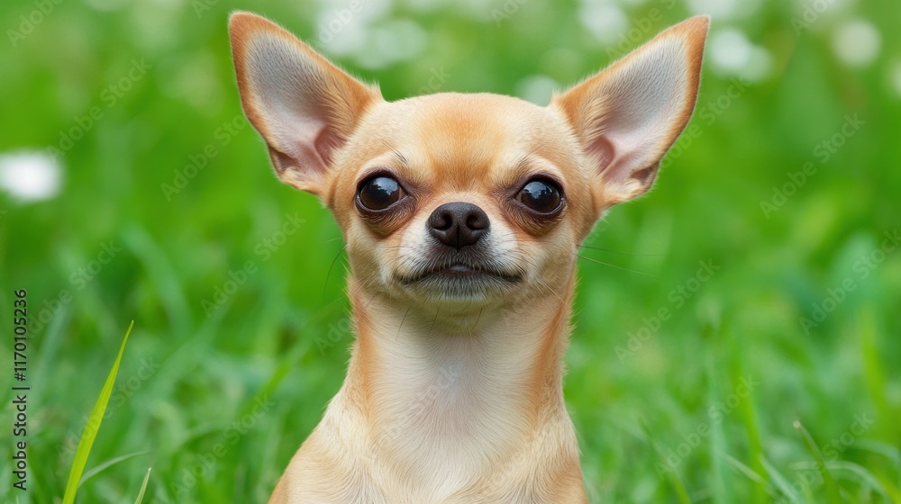 A close-up of a Chihuahua with a curious expression against a green background. A close-up of a Chihuahua with a curious expression against a green background.