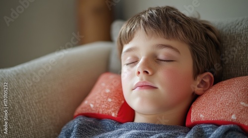 Young boy at rest in a quiet setting photo