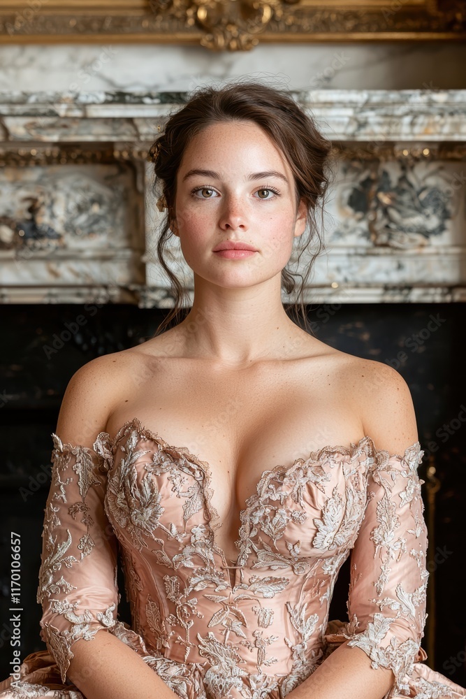 Fototapeta premium Beautiful woman in elegant off-the-shoulder gown