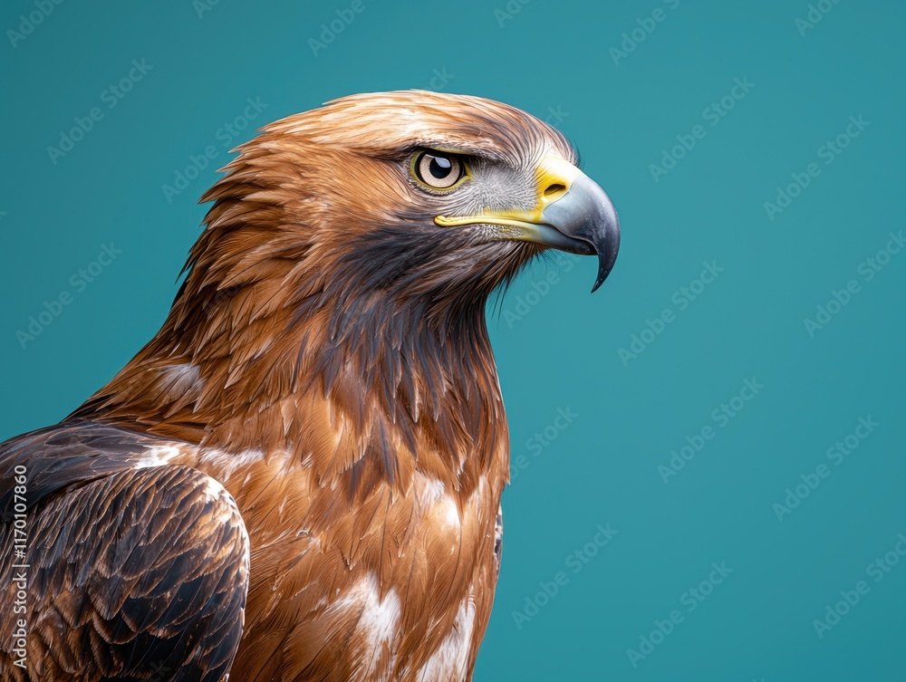 Fototapeta premium Majestic eagle portrait against a teal background