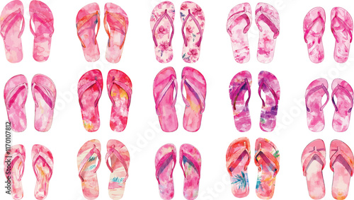 pink flip flop watercolor clipart