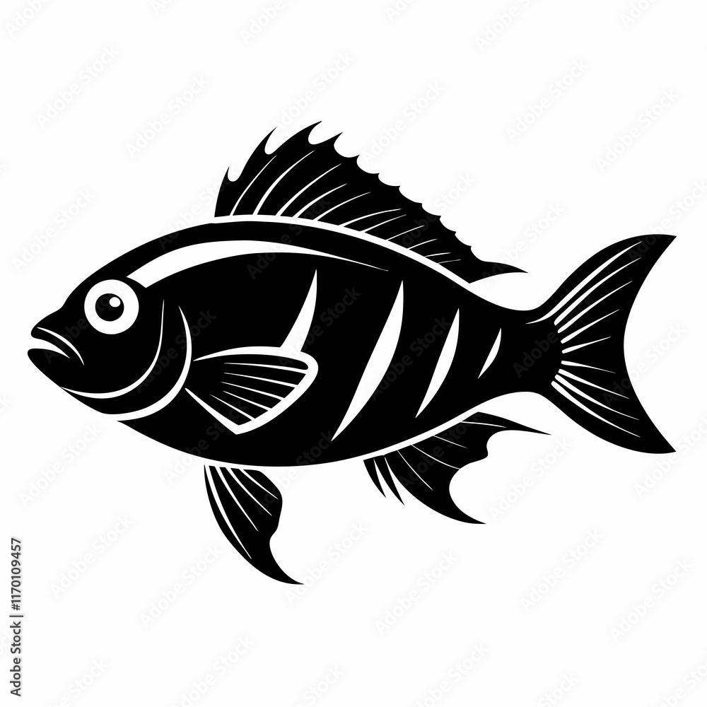 Silhouette of Acanthochromis fish on White Background Silhouette of Acanthochromis fish on White Background