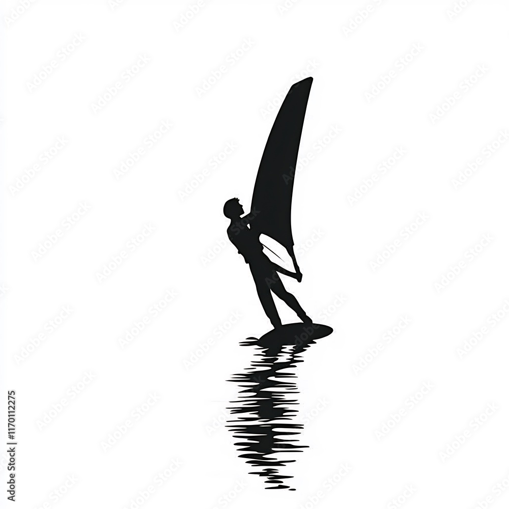Windsurfer Silhouette: Boldly Sailing on Calm Waters - Stylish Vector Illustration. AI Generated Windsurfer Silhouette: Boldly Sailing on Calm Waters - Stylish Vector Illustration. AI Generated