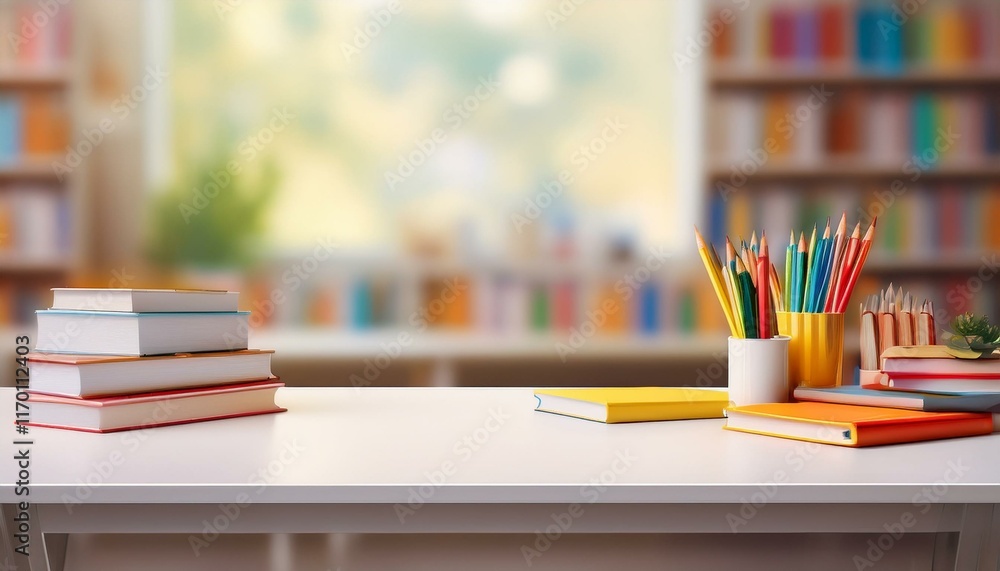 books in a library or A white table in a blurred study room is adorned with books, stationery, and ample copy space books in a library or A white table in a blurred study room is adorned with books, stationery, and ample copy space