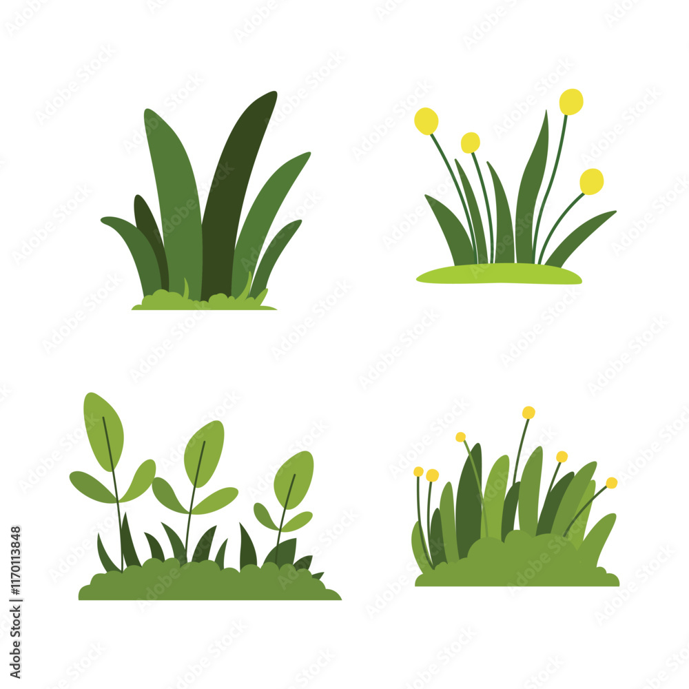 Φωτογραφία Set of Green Bush Grass Floral Leaves Nature Plant in the Park