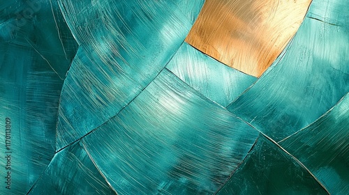 Abstract teal and gold metallic texture background.
