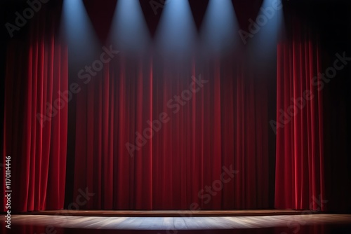 Obraz na płótnie Closed theater stage with maroon red curtain with spotlight Art performance background w salonie