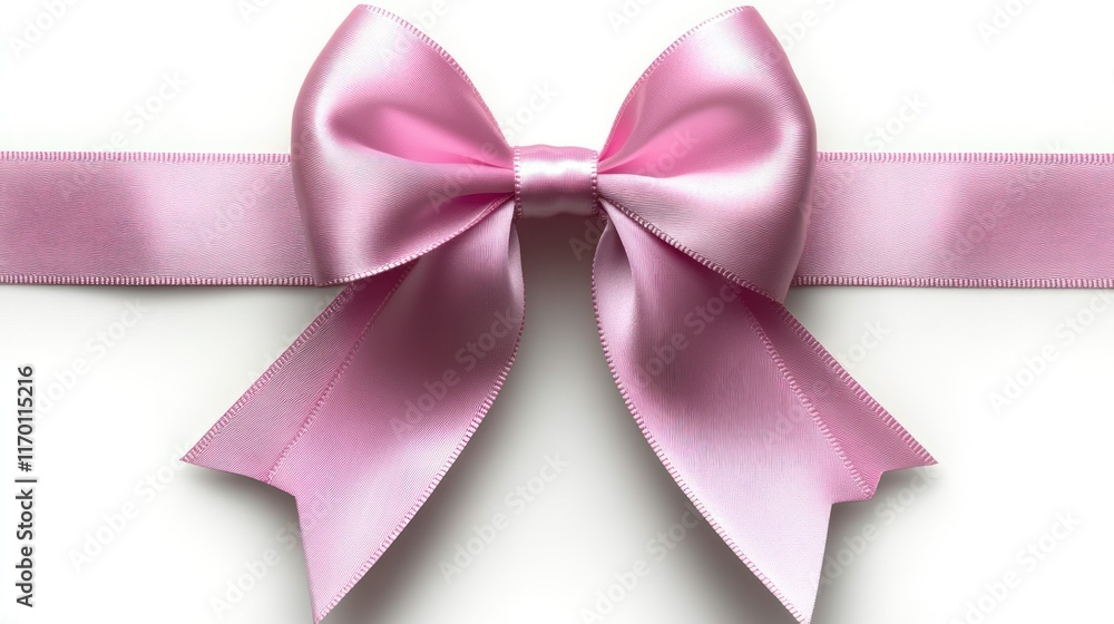 A pink satin bow tied on a ribbon for decoration. A pink satin bow tied on a ribbon for decoration.