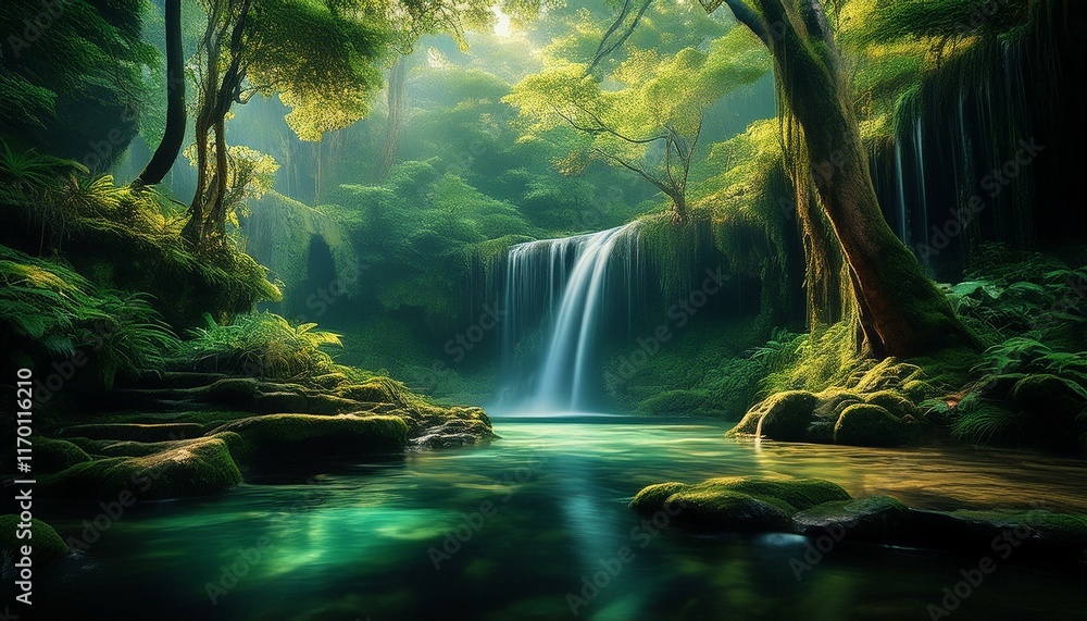 custom made wallpaper toronto digitalDiscover serene beauty of secluded emerald forests with cascading waterfall