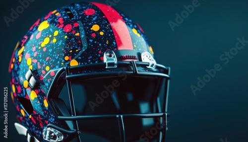 Colorful Abstract Art Football Helmet on Dark Background photo