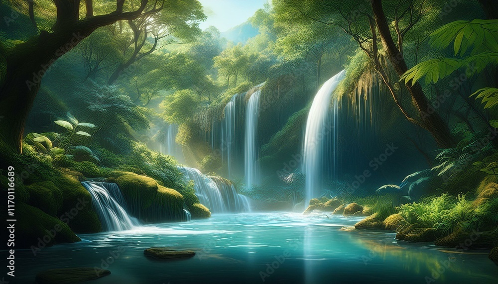 Discover serene beauty of secluded emerald forests with cascading waterfall Discover serene beauty of secluded emerald forests with cascading waterfall