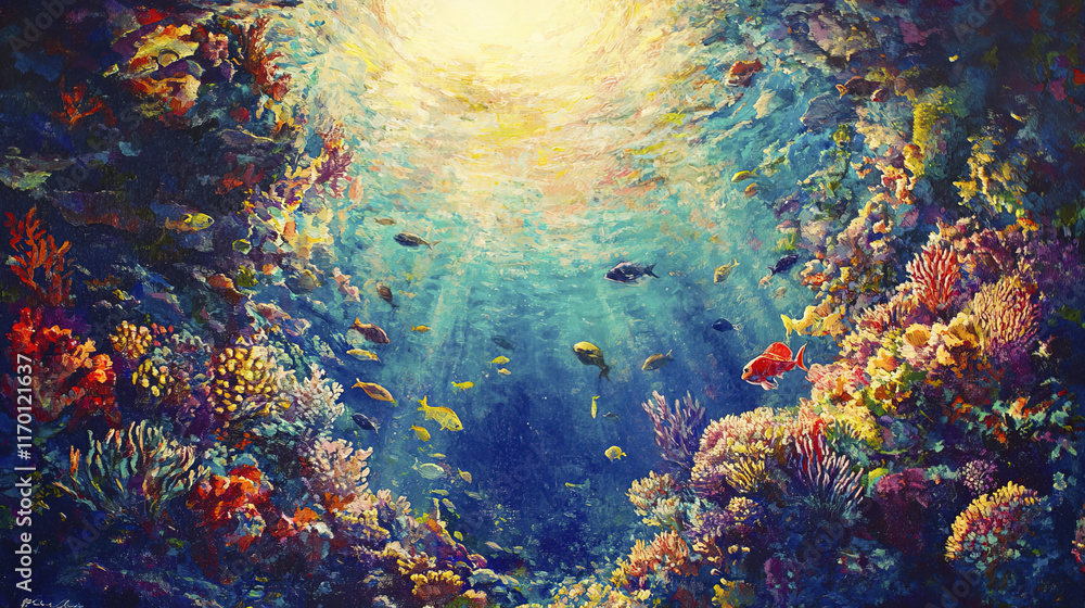 Fototapeta premium vibrant underwater scene showcasing colorful coral reefs and fish