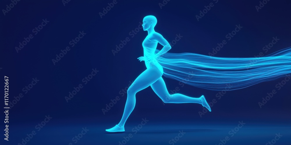 Dynamic Blue Light Runner in Motion with Flowing Energy Effects Dynamic Blue Light Runner in Motion with Flowing Energy Effects
