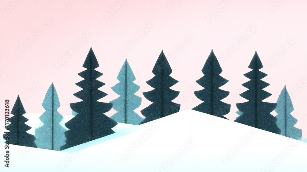 Naklejka premium Stylish Minimalist 3D Render of Winter Trees on Soft Pink Background. AI Generated
