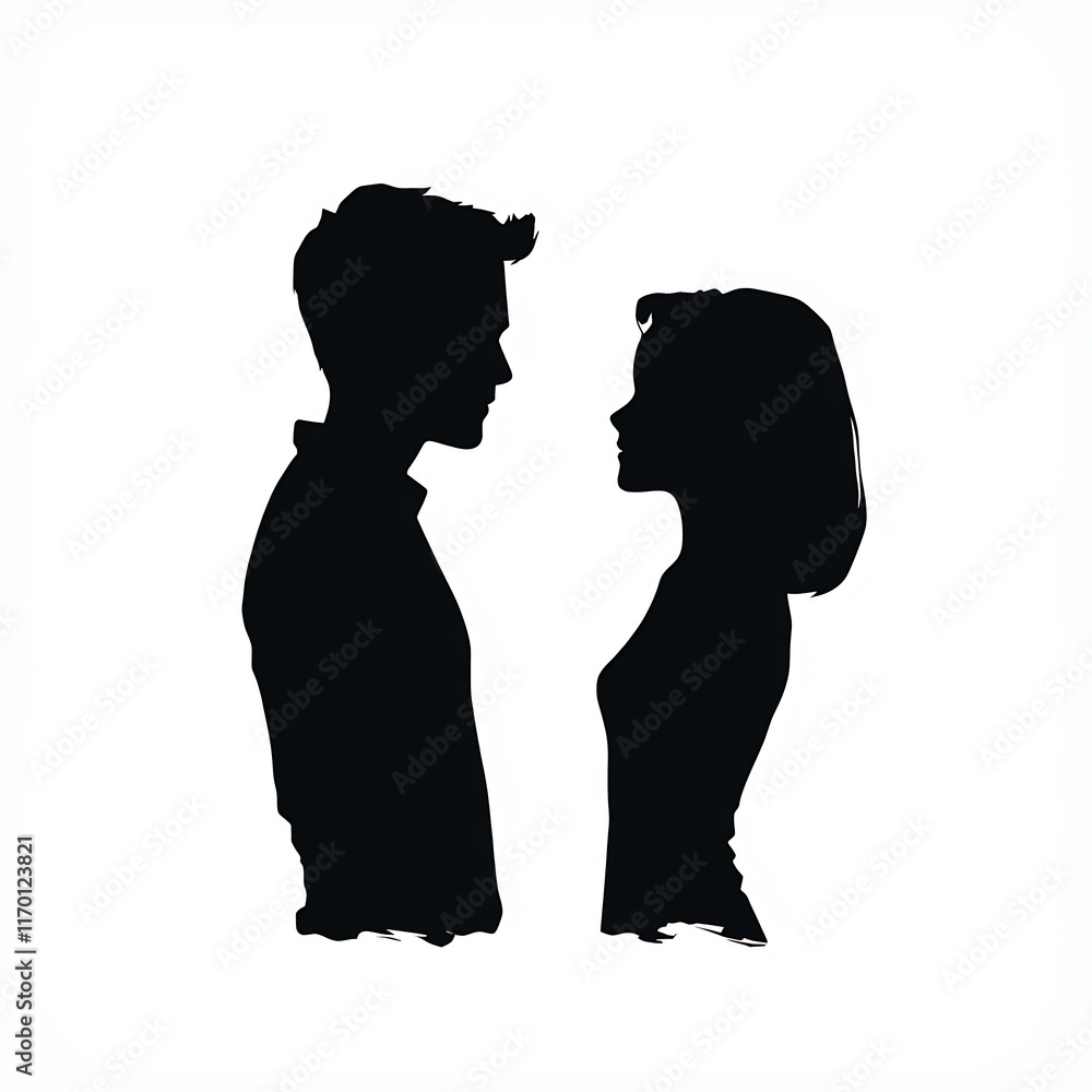 Elegant Black Silhouette Illustration: Couple Gently Gazing, Minimalist Style. AI Generated Elegant Black Silhouette Illustration: Couple Gently Gazing, Minimalist Style. AI Generated
