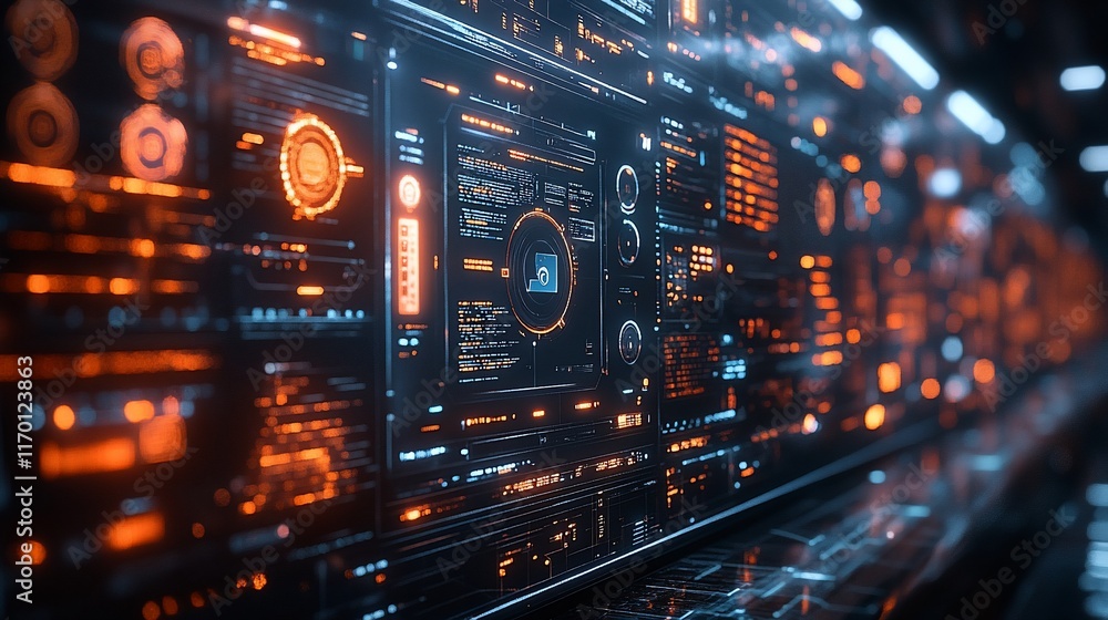 Obraz premium Futuristic Interface Displays Complex Data Streams And Codes
