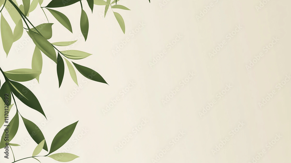 Obraz premium Serene Green Leaves Botanical Illustration on Off-White Background