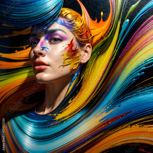 Abstract waves, Bright colors, Characters, Painting