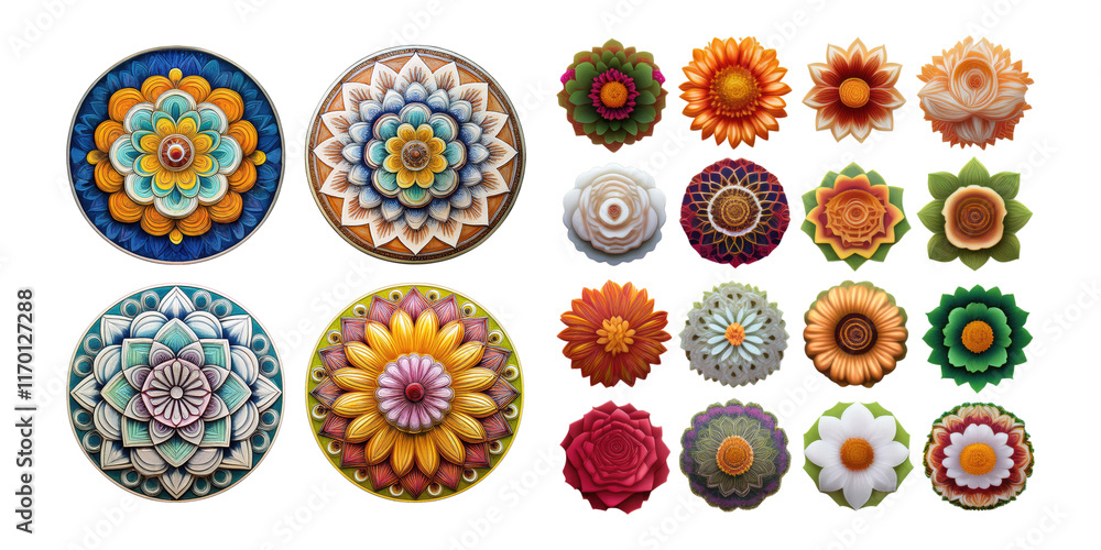 Fototapeta premium Colorful Floral Patterns on Circular Backgrounds
