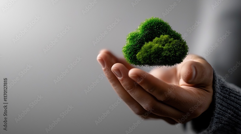 Protecting Our Planet: A Hand Holding a Miniature Lush Green Ecosystem Protecting Our Planet: A Hand Holding a Miniature Lush Green Ecosystem