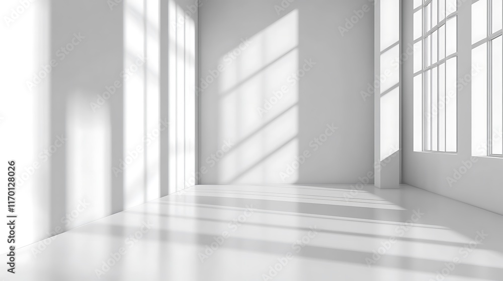 Fototapeta premium Minimalist White Room Sunlight Shadows Interior Design