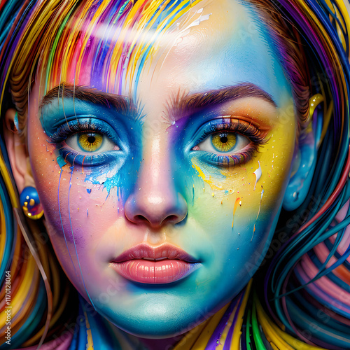 Abstract waves, Bright colors, Characters, Painting