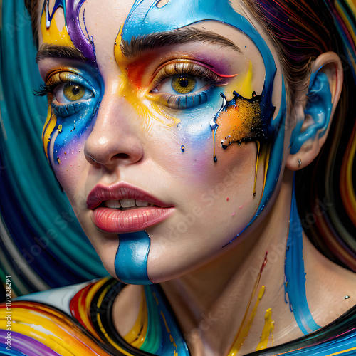 Abstract waves, Bright colors, Characters, Painting