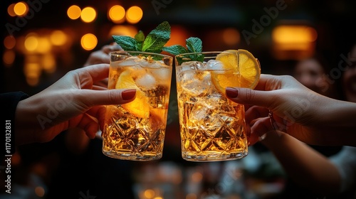 Wallpaper Mural Celebrating Together Hands Raise Toast with Gin and Tonic at Party Social Gathering Festive Atmosphere Close-Up Cheers Torontodigital.ca