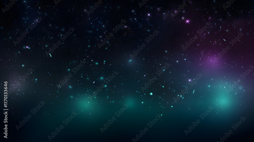 Fototapeta premium Digital dark green glitter starry sky abstract graphic poster background