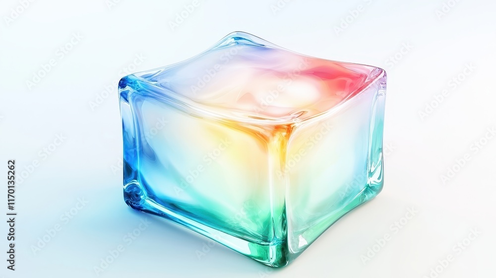 Iridescent Cube Colorful Glass Ice Cube Abstract Background 3D Render Modern Design Iridescent Cube Colorful Glass Ice Cube Abstract Background 3D Render Modern Design