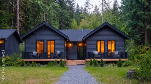 Wallpaper Mural Charming Rustic Cabins Nestled in Lush Green Forest Surrounded by Majestic Trees Evoking Peaceful Tranquility and Nature Torontodigital.ca