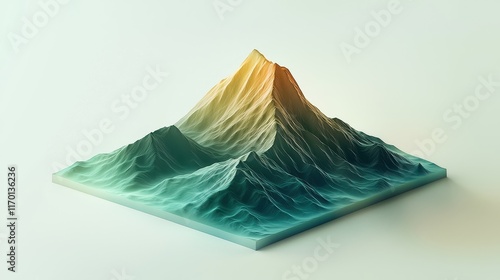 Abstract 3D Render of a Mountain Range with Teal and Gold Hues Isometric View