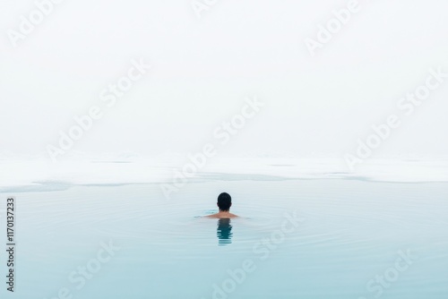 Wallpaper Mural Minimalist Winter Swim Serenity and Solitude in a Frozen Lake Landscape Torontodigital.ca