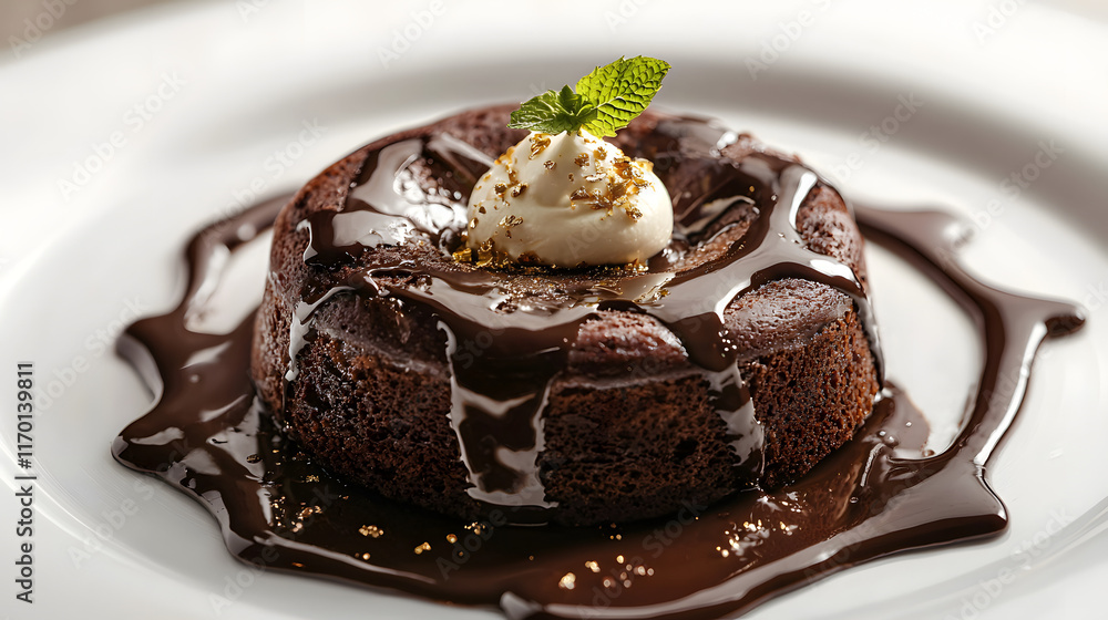Artistic Presentation of Molten Chocolate Lava Cake with Garnish Artistic Presentation of Molten Chocolate Lava Cake with Garnish
