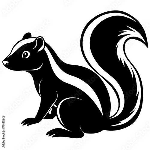 Cute Silhouette of a Skunk line art vector cartoon illustration
